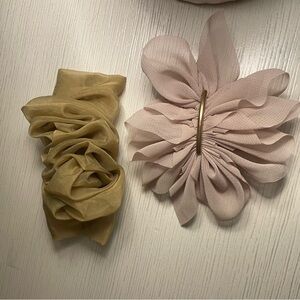 KAXI 🩷🤎💚 pink mauve and olive green chiffon hair barrettes clips NWOT
